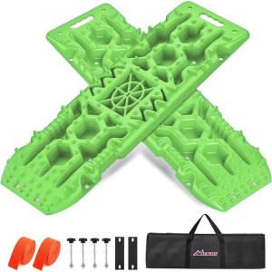 Nilight Off-Road Traction Boards with Round and Square Jack Lift Base Pair Recovery Tracks for 4X4 Jeep Truck Emergency Tire Recovery Boards with Bag-Sand Mud and Snow Tracks Orange Tire Traction Mats(Green)