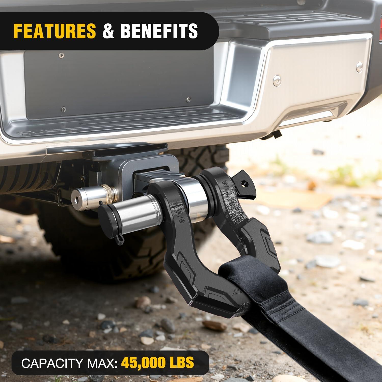 image:imageNilight 2 Pack 34 DRing Separate Shackle with 78 Lock Pin 45000 lbs Break Strength Off Road Recovery Shackle with Isolators Washers for Use with Tow Strap Winch Truck Vehicle Black