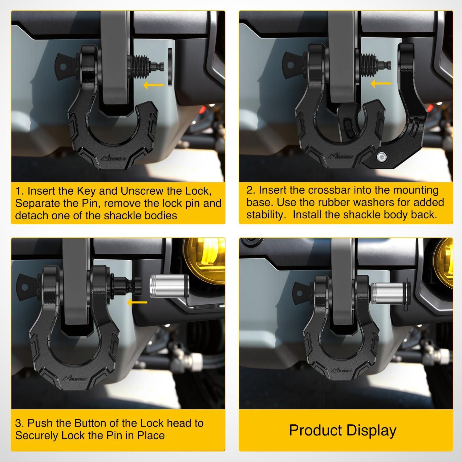 image:imageNilight 2 Pack 34 DRing Separate Shackle with 78 Lock Pin 45000 lbs Break Strength Off Road Recovery Shackle with Isolators Washers for Use with Tow Strap Winch Truck Vehicle Black