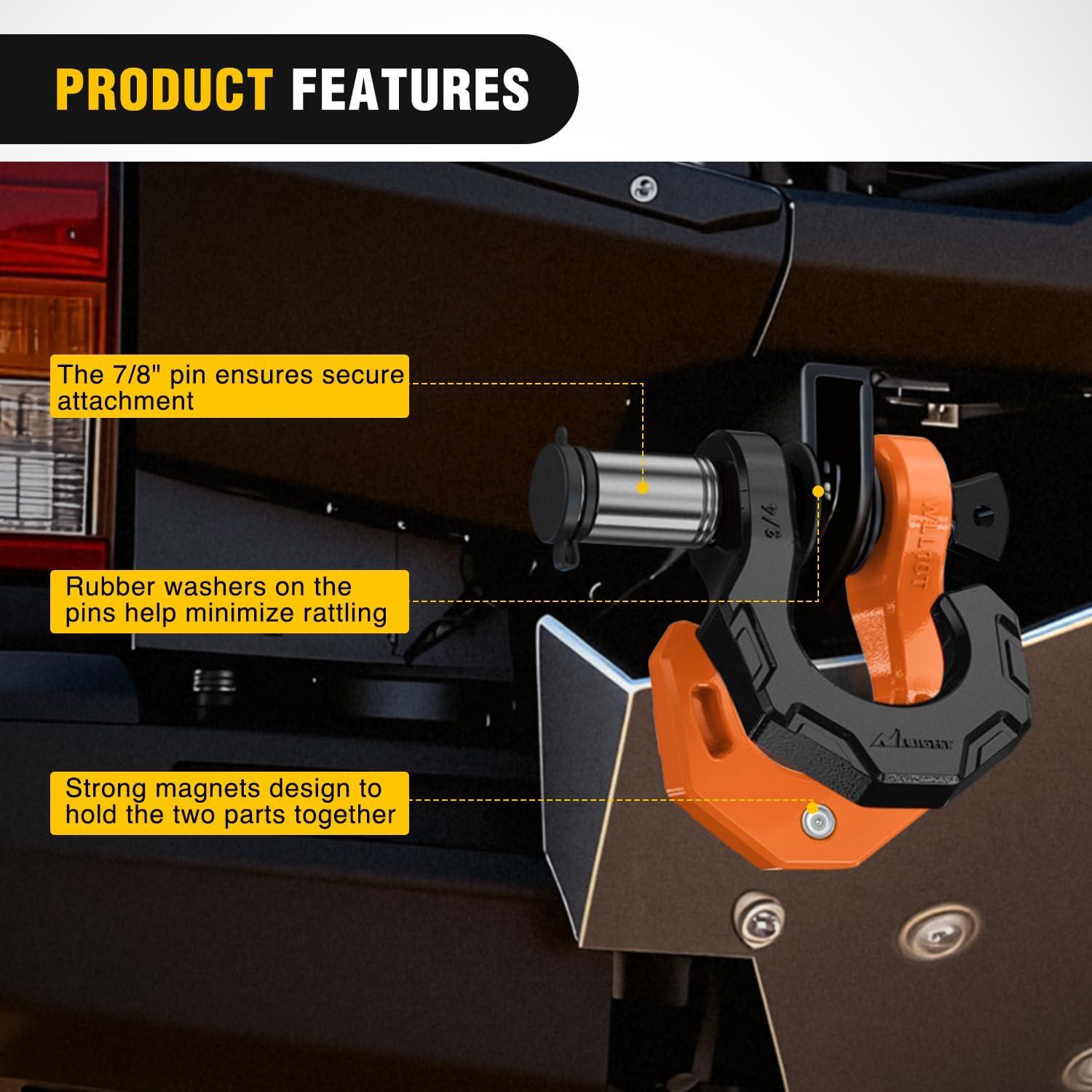 image:imageNilight 2 Pack 34 DRing Separate Shackle with 78 Lock Pin 45000 lbs Break Strength Off Road Recovery Shackle with Isolators Washers for Use with Tow Strap Winch Truck Vehicle BlackampOrange