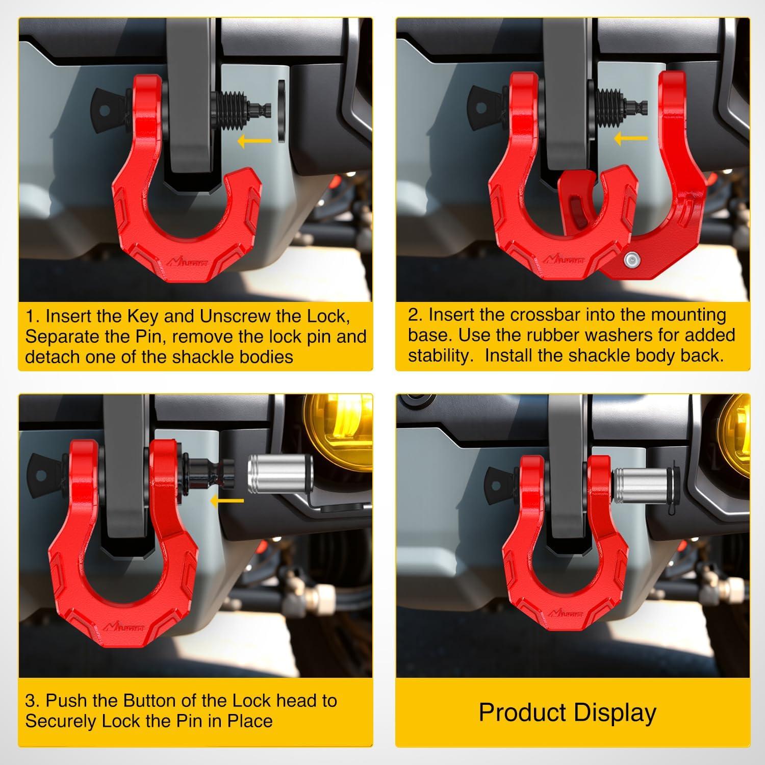 image:imageNilight 2 Pack 34 DRing Separate Shackle with 78 Lock Pin 45000 lbs Break Strength Off Road Recovery Shackle with Isolators Washers for Use with Tow Strap Winch Truck Vehicle Red