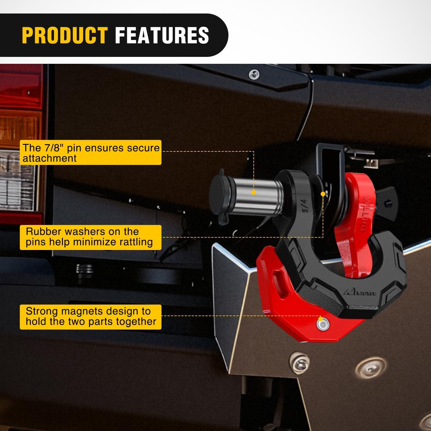 image:imageNilight 2 Pack 34 DRing Separate Shackle with 78 Lock Pin 45000 lbs Break Strength Off Road Recovery Shackle with Isolators Washers for Use with Tow Strap Winch Truck Vehicle BlackampRed