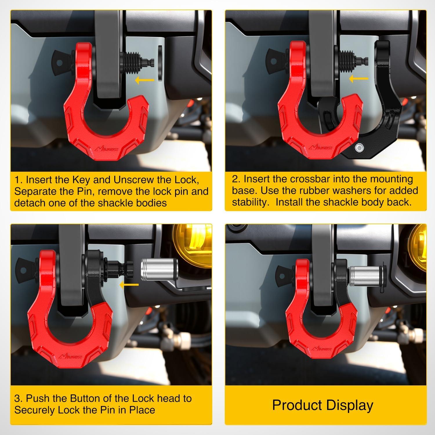image:imageNilight 2 Pack 34 DRing Separate Shackle with 78 Lock Pin 45000 lbs Break Strength Off Road Recovery Shackle with Isolators Washers for Use with Tow Strap Winch Truck Vehicle BlackampRed