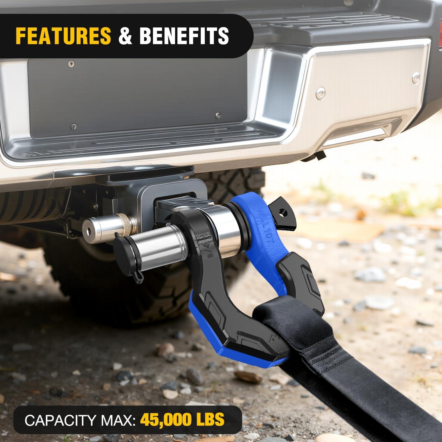 image:imageNilight 2 Pack 34 DRing Separate Shackle with 78 Lock Pin 45000 lbs Break Strength Off Road Recovery Shackle with Isolators Washers for Use with Tow Strap Winch Truck Vehicle BlackampBlue