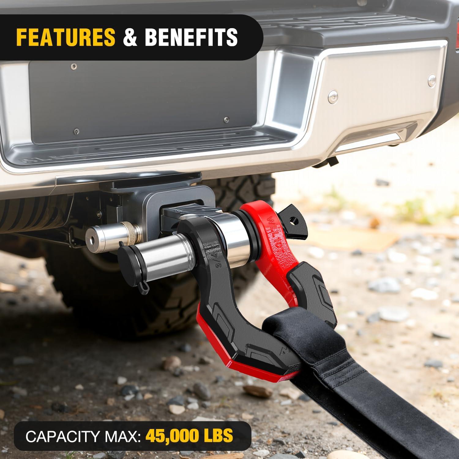 image:imageNilight 2 Pack 34 DRing Separate Shackle with 78 Lock Pin 45000 lbs Break Strength Off Road Recovery Shackle with Isolators Washers for Use with Tow Strap Winch Truck Vehicle BlackampRed