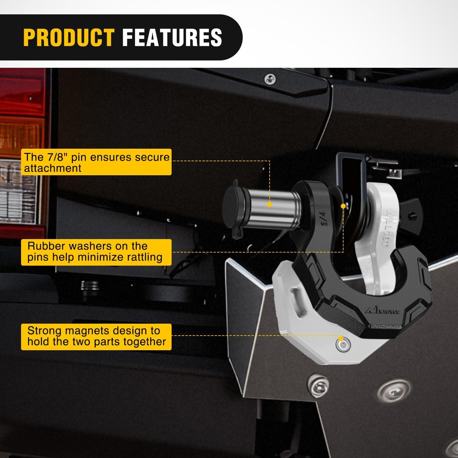 image:imageNilight 2 Pack 34 DRing Separate Shackle with 78 Lock Pin 45000 lbs Break Strength Off Road Recovery Shackle with Isolators Washers for Use with Tow Strap Winch Truck Vehicle BlackampWhite