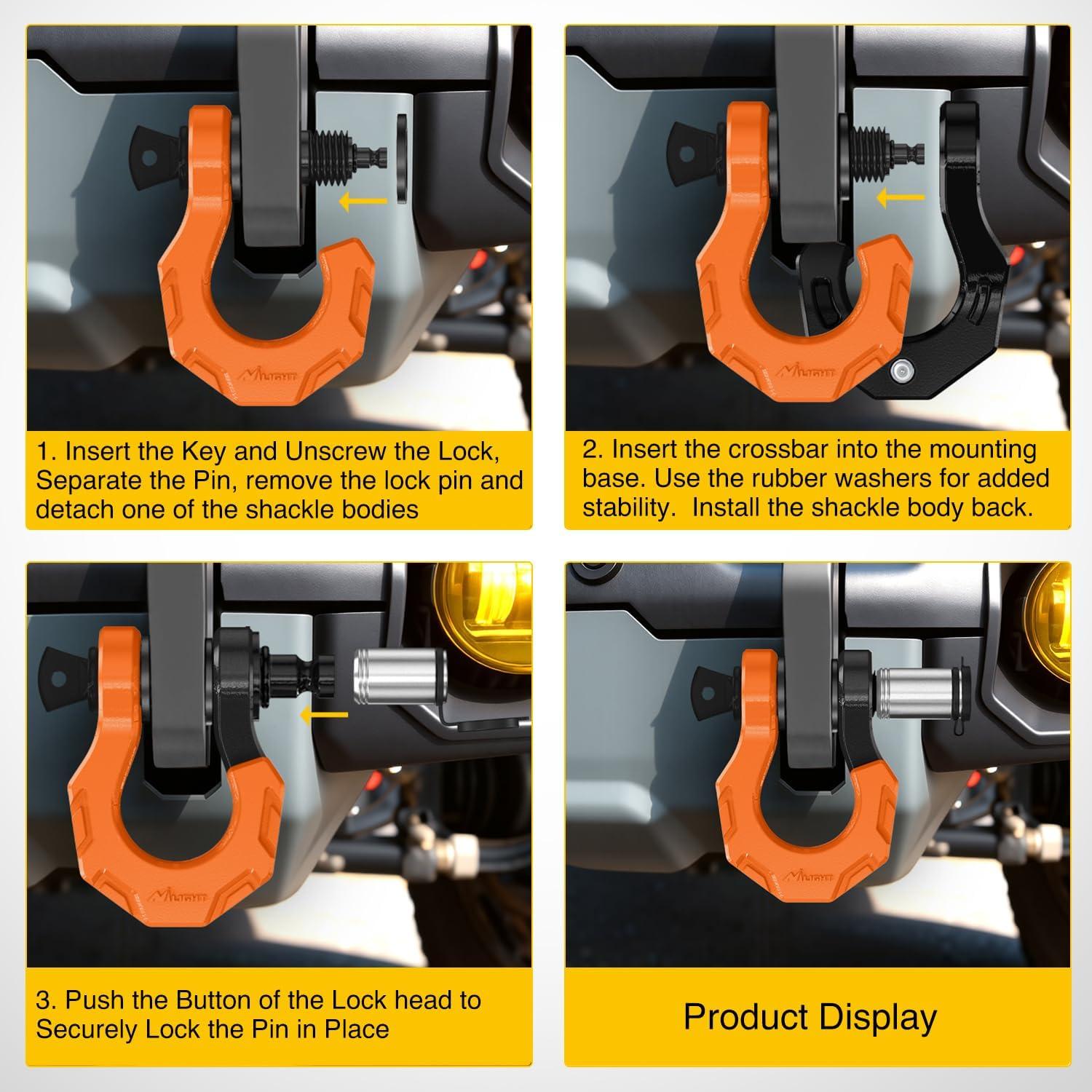 image:imageNilight 2 Pack 34 DRing Separate Shackle with 78 Lock Pin 45000 lbs Break Strength Off Road Recovery Shackle with Isolators Washers for Use with Tow Strap Winch Truck Vehicle BlackampOrange