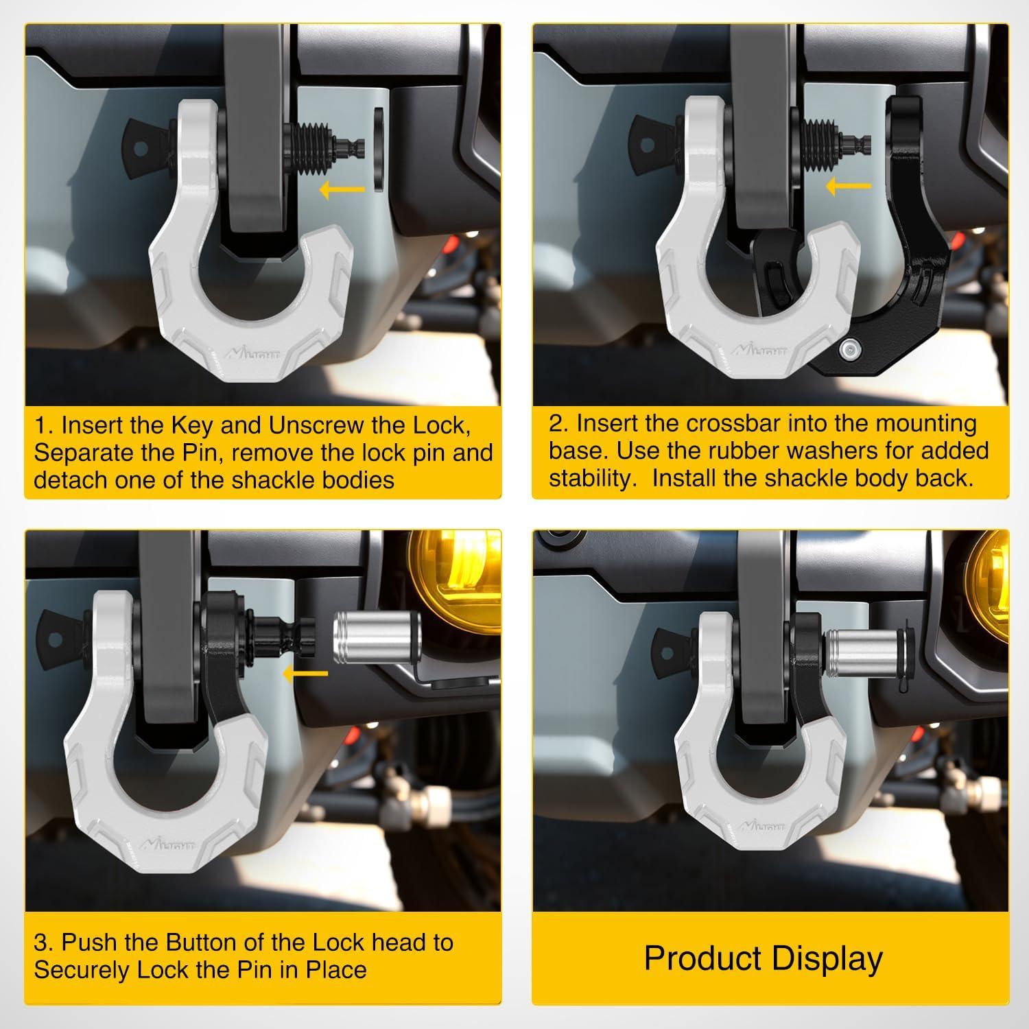 image:imageNilight 2 Pack 34 DRing Separate Shackle with 78 Lock Pin 45000 lbs Break Strength Off Road Recovery Shackle with Isolators Washers for Use with Tow Strap Winch Truck Vehicle BlackampWhite