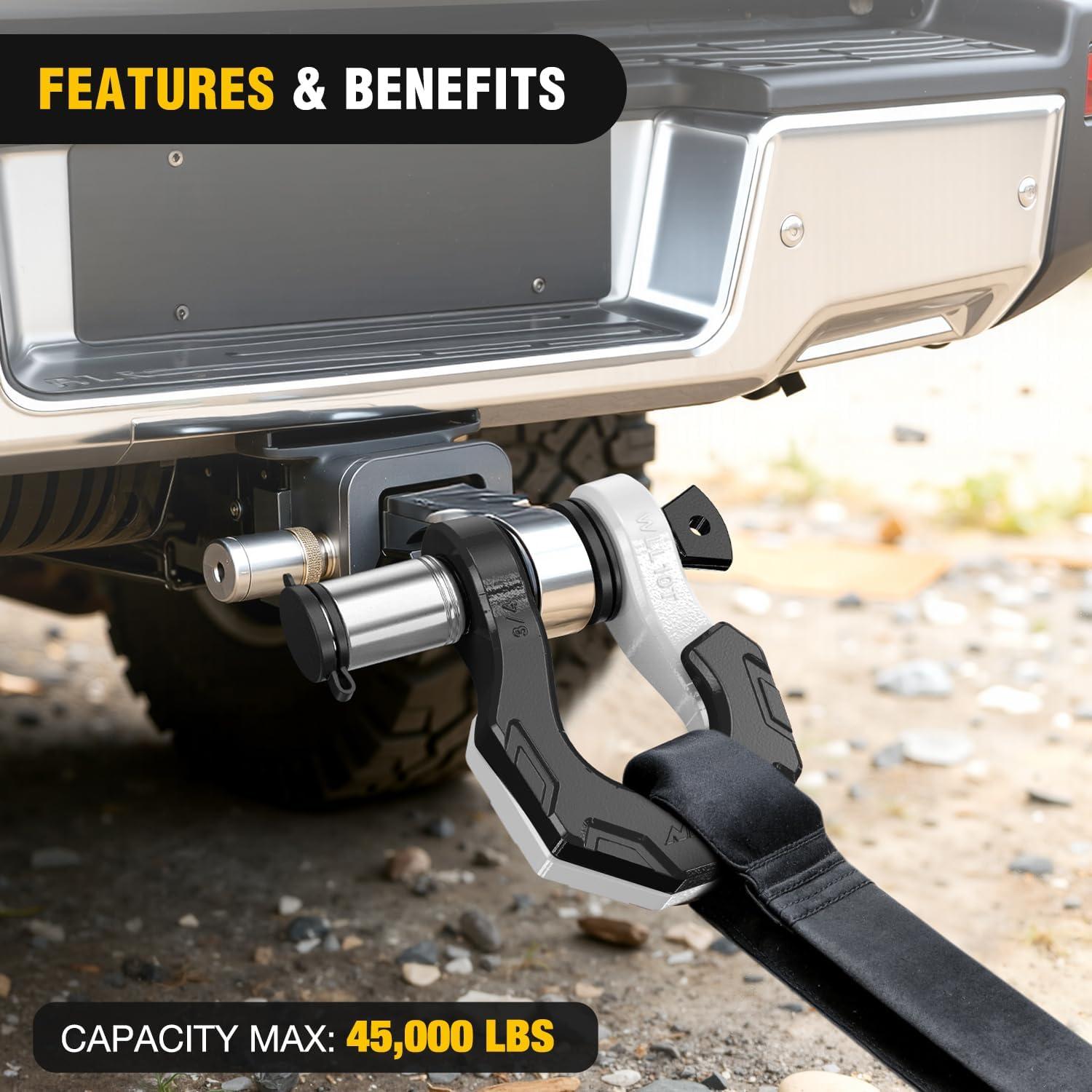 image:imageNilight 2 Pack 34 DRing Separate Shackle with 78 Lock Pin 45000 lbs Break Strength Off Road Recovery Shackle with Isolators Washers for Use with Tow Strap Winch Truck Vehicle BlackampWhite