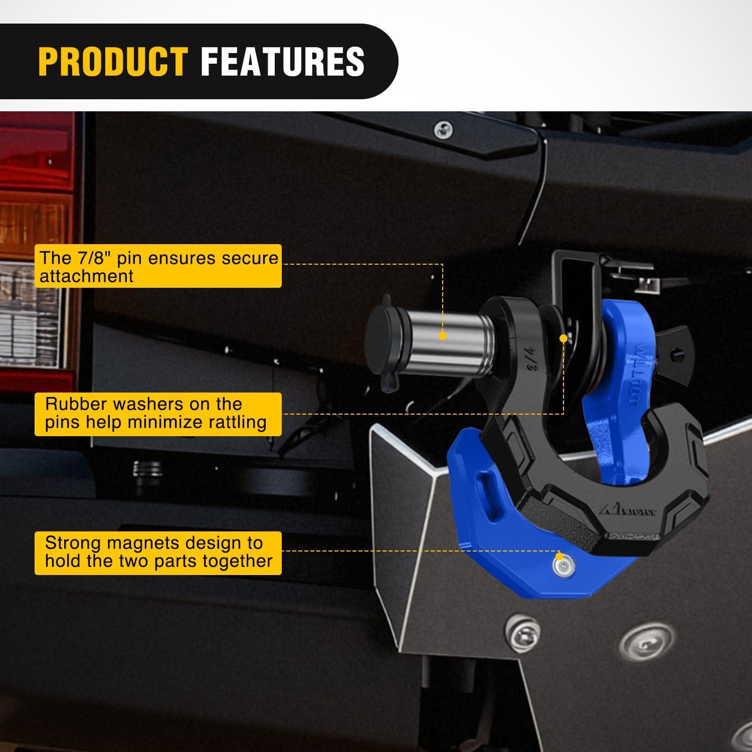image:imageNilight 2 Pack 34 DRing Separate Shackle with 78 Lock Pin 45000 lbs Break Strength Off Road Recovery Shackle with Isolators Washers for Use with Tow Strap Winch Truck Vehicle BlackampBlue
