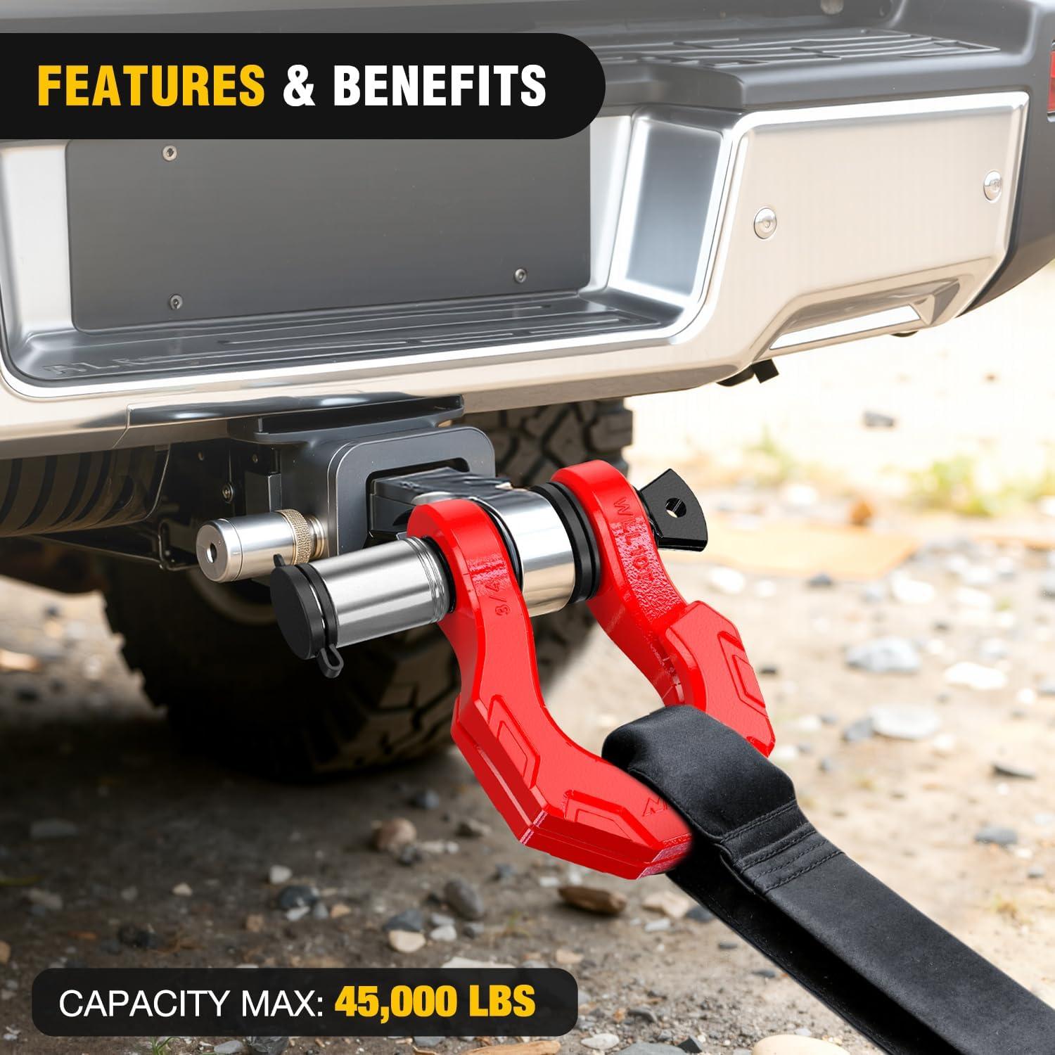 image:imageNilight 2 Pack 34 DRing Separate Shackle with 78 Lock Pin 45000 lbs Break Strength Off Road Recovery Shackle with Isolators Washers for Use with Tow Strap Winch Truck Vehicle Red