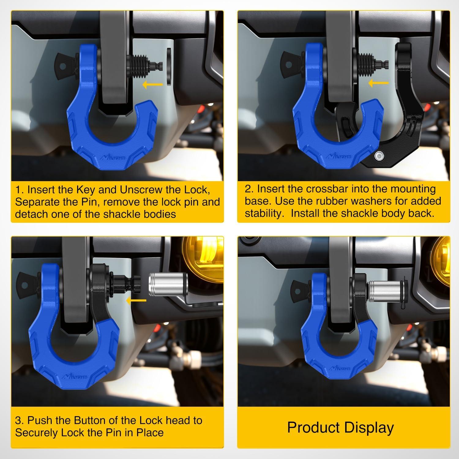 image:imageNilight 2 Pack 34 DRing Separate Shackle with 78 Lock Pin 45000 lbs Break Strength Off Road Recovery Shackle with Isolators Washers for Use with Tow Strap Winch Truck Vehicle BlackampBlue