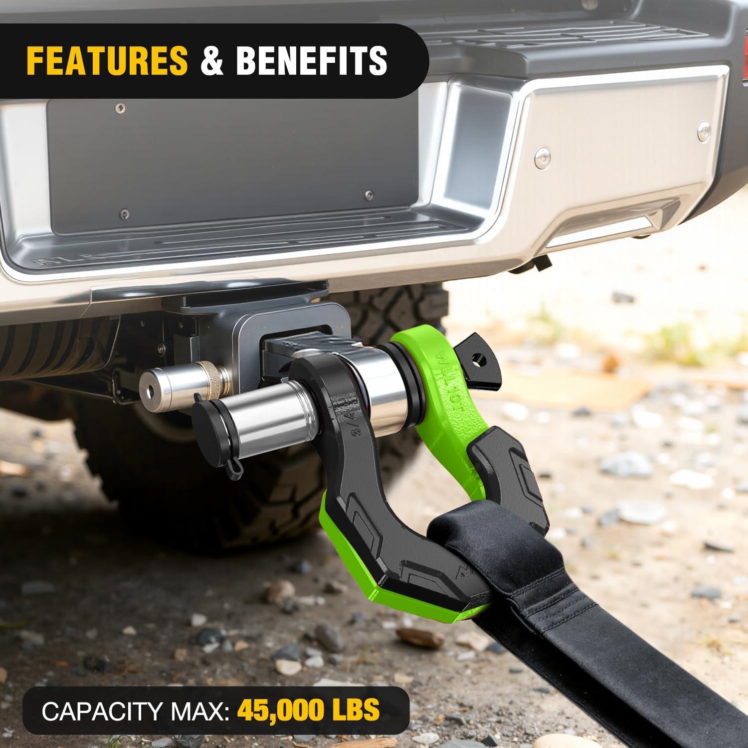 image:imageNilight 2 Pack 34 DRing Separate Shackle with 78 Lock Pin 45000 lbs Break Strength Off Road Recovery Shackle with Isolators Washers for Use with Tow Strap Winch Truck Vehicle BlackampGreen