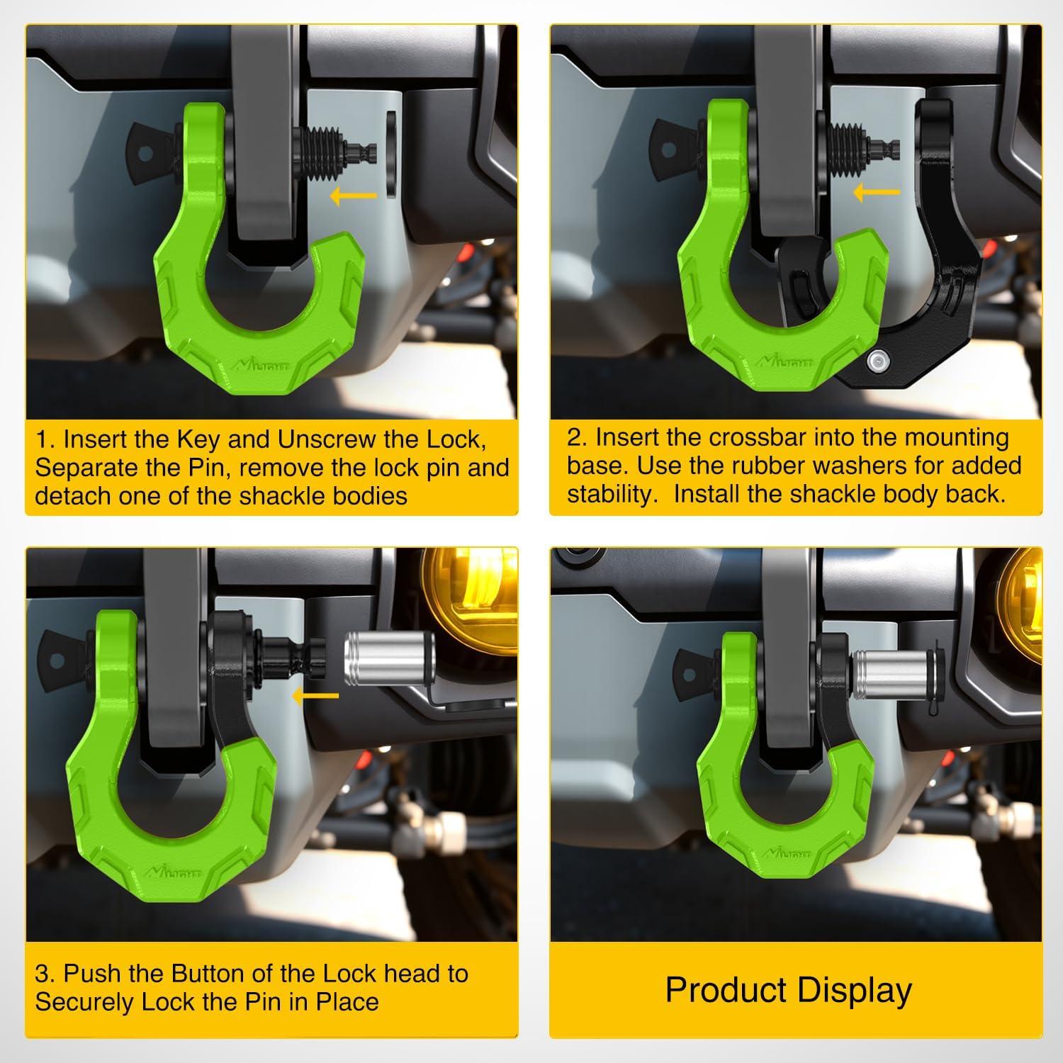 image:imageNilight 2 Pack 34 DRing Separate Shackle with 78 Lock Pin 45000 lbs Break Strength Off Road Recovery Shackle with Isolators Washers for Use with Tow Strap Winch Truck Vehicle BlackampGreen