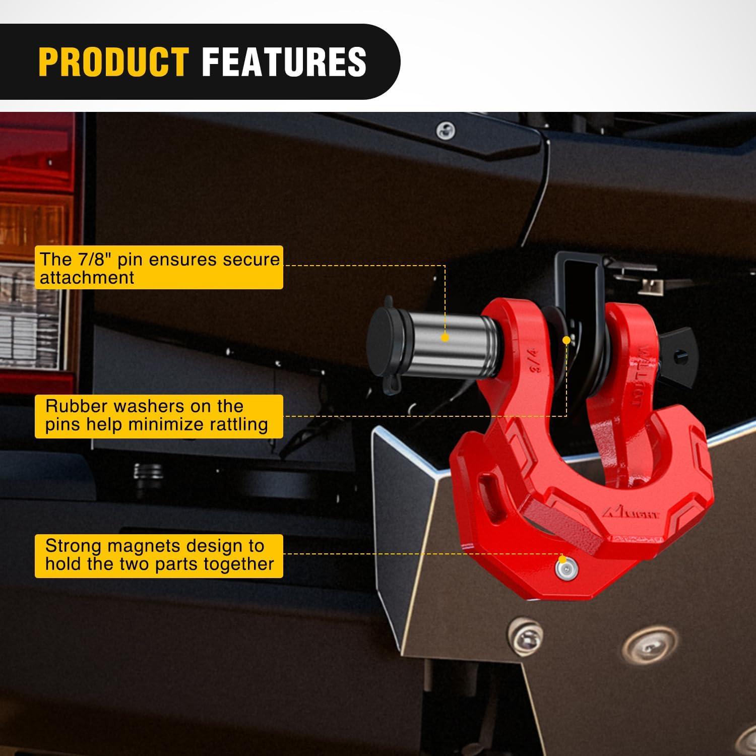 image:imageNilight 2 Pack 34 DRing Separate Shackle with 78 Lock Pin 45000 lbs Break Strength Off Road Recovery Shackle with Isolators Washers for Use with Tow Strap Winch Truck Vehicle Red