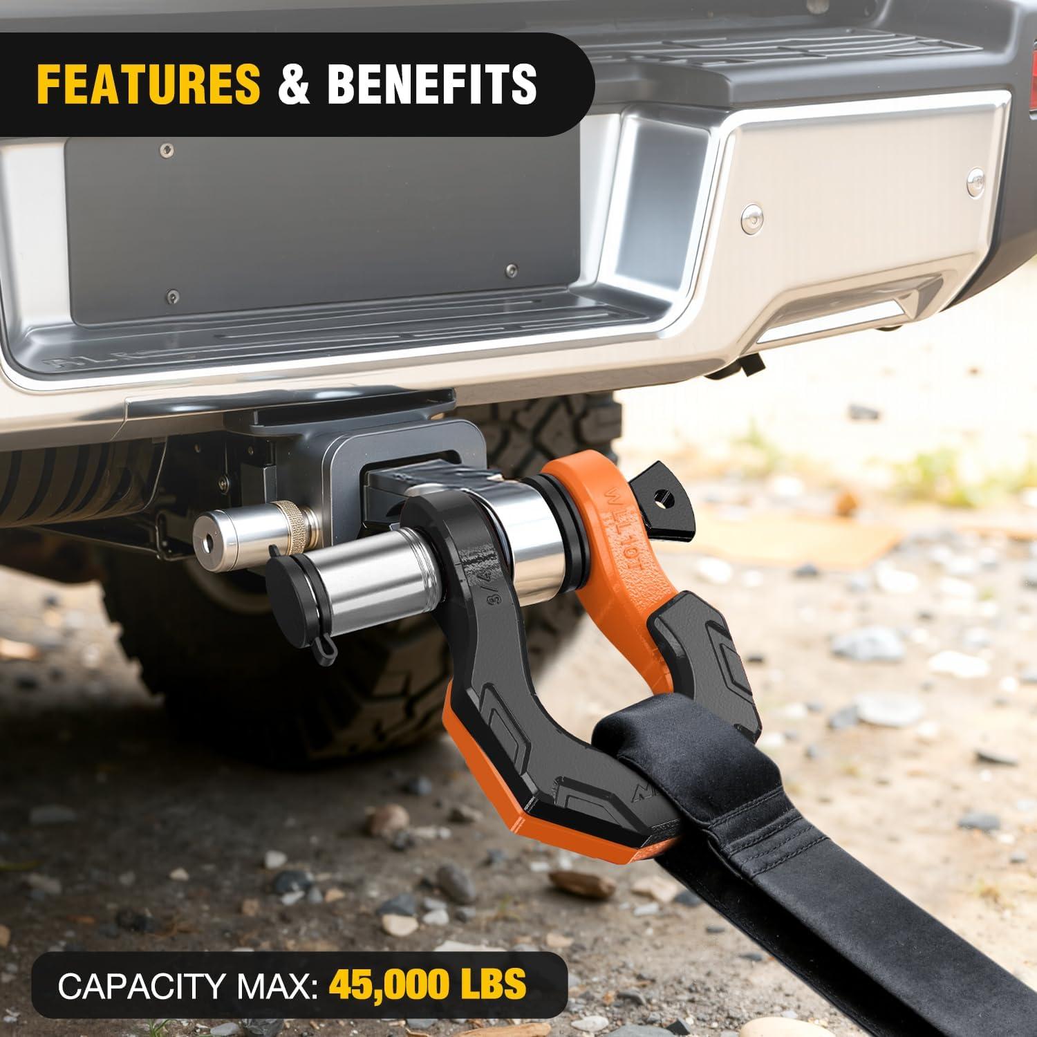 image:imageNilight 2 Pack 34 DRing Separate Shackle with 78 Lock Pin 45000 lbs Break Strength Off Road Recovery Shackle with Isolators Washers for Use with Tow Strap Winch Truck Vehicle BlackampOrange