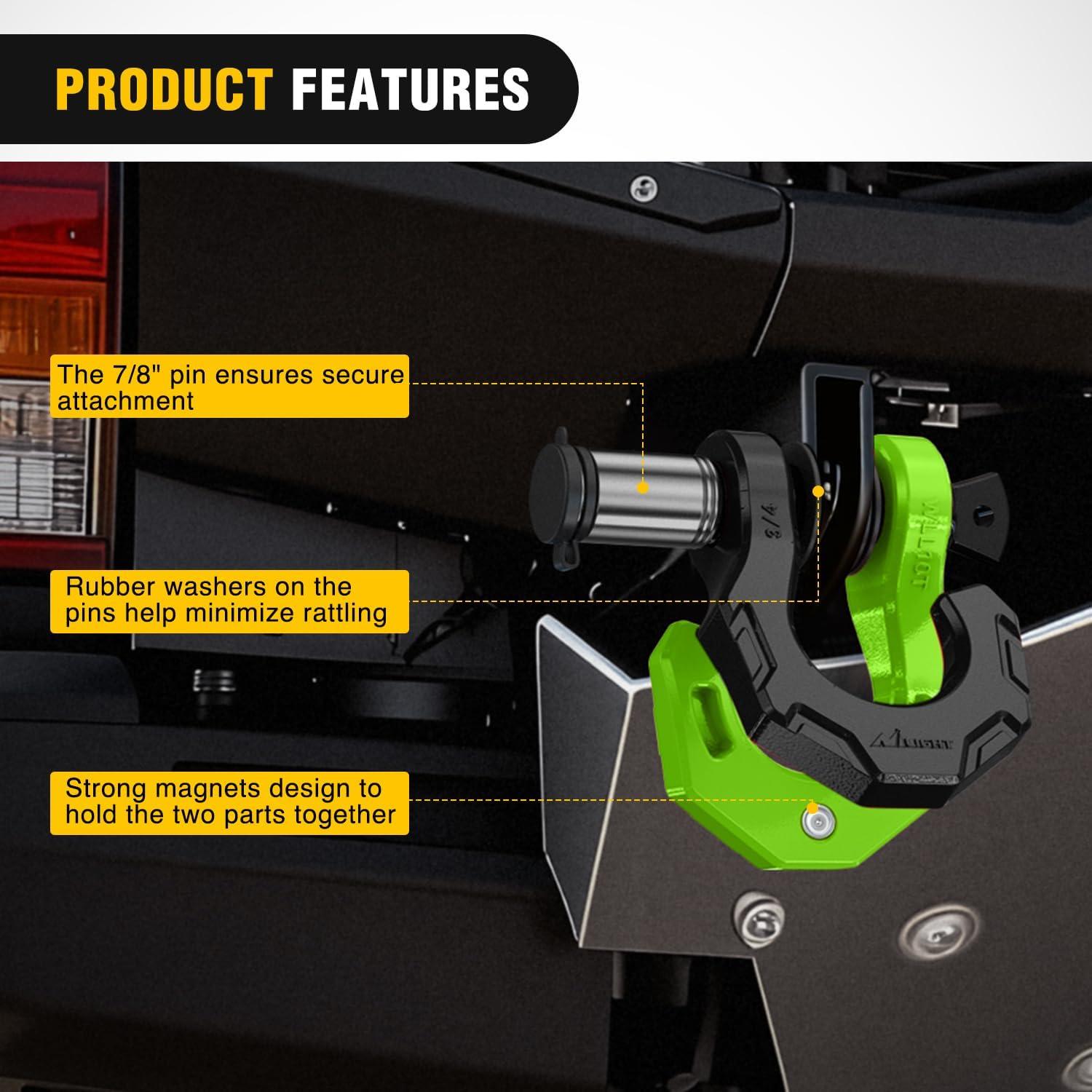 image:imageNilight 2 Pack 34 DRing Separate Shackle with 78 Lock Pin 45000 lbs Break Strength Off Road Recovery Shackle with Isolators Washers for Use with Tow Strap Winch Truck Vehicle BlackampGreen