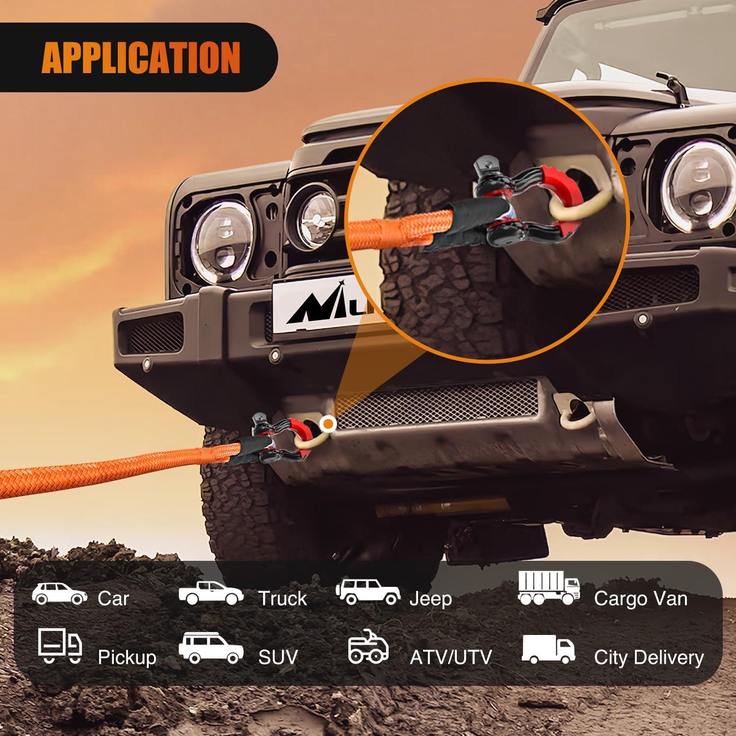 image:imageNilight 2PCS Synthetic Soft Shackle 12 x 24 amp Recovery Ring Kit 56000 LBS Shackle Breaking Strength with 46000 LBS MBS Snatch Pulley for 4x4 Truck SUV ATV UTV OffRoad Vehicle Extraction Gray1in x 30ft Rope2Pcs AntiTheft DRing Shackles