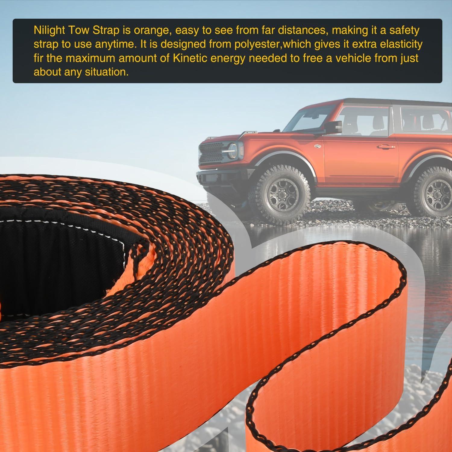 image:imageNilight 2PCS Synthetic Soft Shackle 12 x 24 amp Recovery Ring Kit 56000 LBS Shackle Breaking Strength with 46000 LBS MBS Snatch Pulley for 4x4 Truck SUV ATV UTV OffRoad Vehicle Extraction Gray3in x 8ft Tow Strap