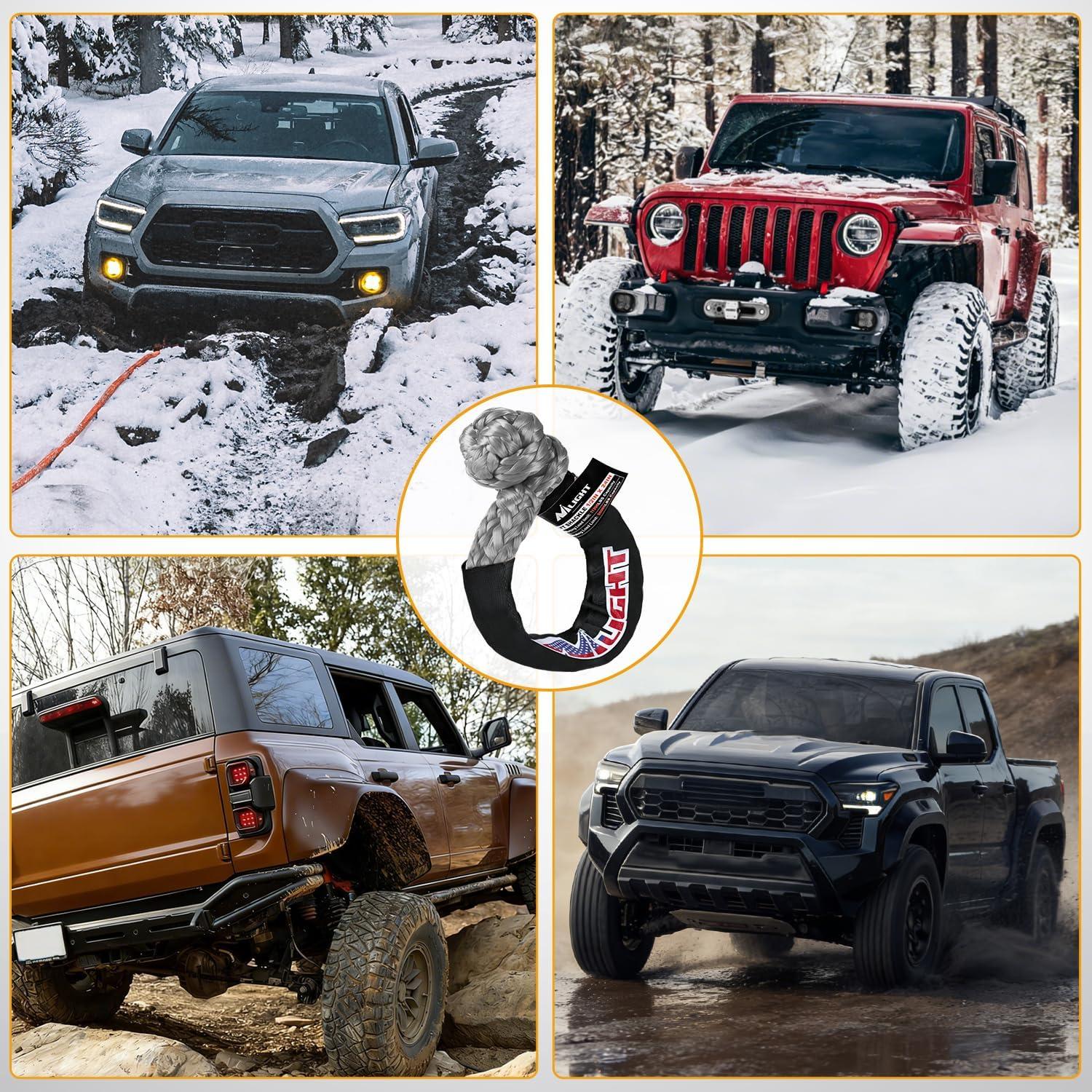 image:imageNilight 2PCS Synthetic Soft Shackle 12 x 24 amp Recovery Ring Kit 56000 LBS Shackle Breaking Strength with 46000 LBS MBS Snatch Pulley for 4x4 Truck SUV ATV UTV OffRoad Vehicle Extraction Gray2Pcs Soft Shackles Grey