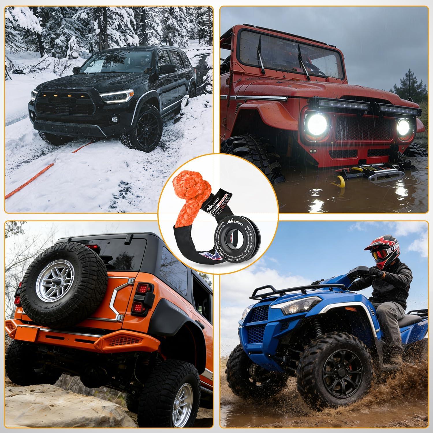 image:imageNilight 2PCS Synthetic Soft Shackle 12 x 24 amp Recovery Ring Kit 56000 LBS Shackle Breaking Strength with 46000 LBS MBS Snatch Pulley for 4x4 Truck SUV ATV UTV OffRoad Vehicle Extraction Gray2Pc Shackles Orange Snatch Ring Black