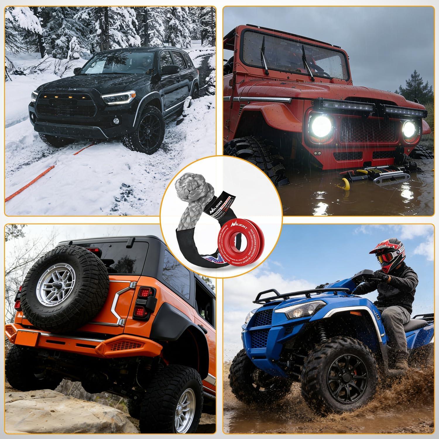 image:imageNilight 2PCS Synthetic Soft Shackle 12 x 24 amp Recovery Ring Kit 56000 LBS Shackle Breaking Strength with 46000 LBS MBS Snatch Pulley for 4x4 Truck SUV ATV UTV OffRoad Vehicle Extraction Gray2Pc Shackles Grey Snatch Ring Red