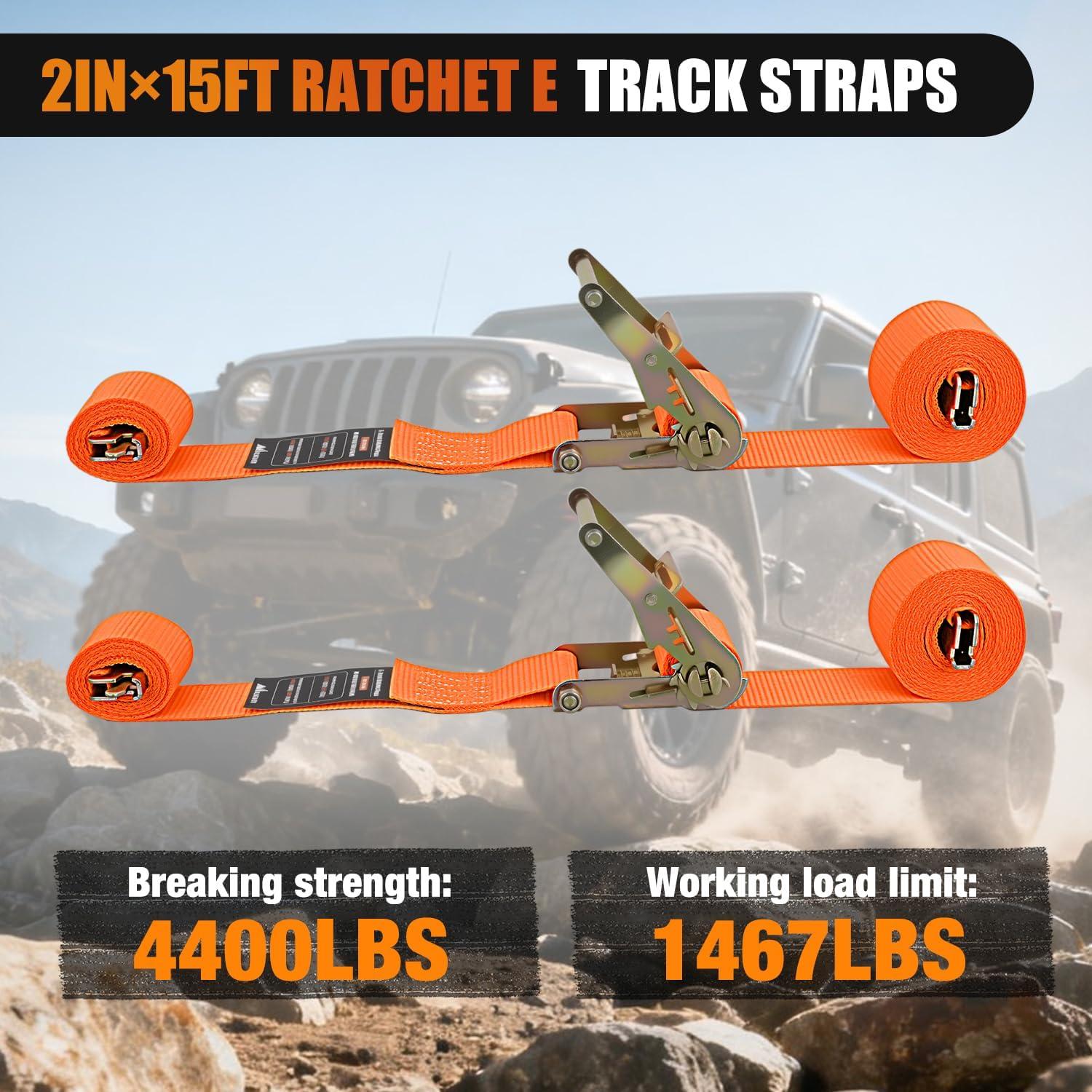 image:imageNilight 2PCS Synthetic Soft Shackle 12 x 24 amp Recovery Ring Kit 56000 LBS Shackle Breaking Strength with 46000 LBS MBS Snatch Pulley for 4x4 Truck SUV ATV UTV OffRoad Vehicle Extraction Gray2 x 15 ETrack Ratchet Straps
