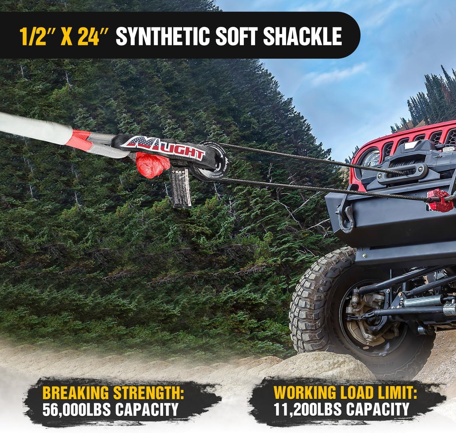 image:imageNilight 2PCS Synthetic Soft Shackle 12 x 24 amp Recovery Ring Kit 56000 LBS Shackle Breaking Strength with 46000 LBS MBS Snatch Pulley for 4x4 Truck SUV ATV UTV OffRoad Vehicle Extraction Gray2Pcs Soft Shackles Red