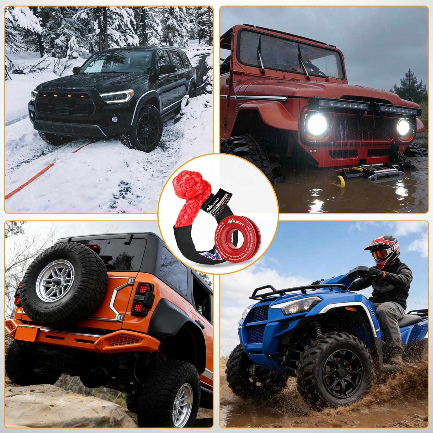 image:imageNilight 2PCS Synthetic Soft Shackle 12 x 24 amp Recovery Ring Kit 56000 LBS Shackle Breaking Strength with 46000 LBS MBS Snatch Pulley for 4x4 Truck SUV ATV UTV OffRoad Vehicle Extraction Gray1Pc Shackles Snatch Ring Red