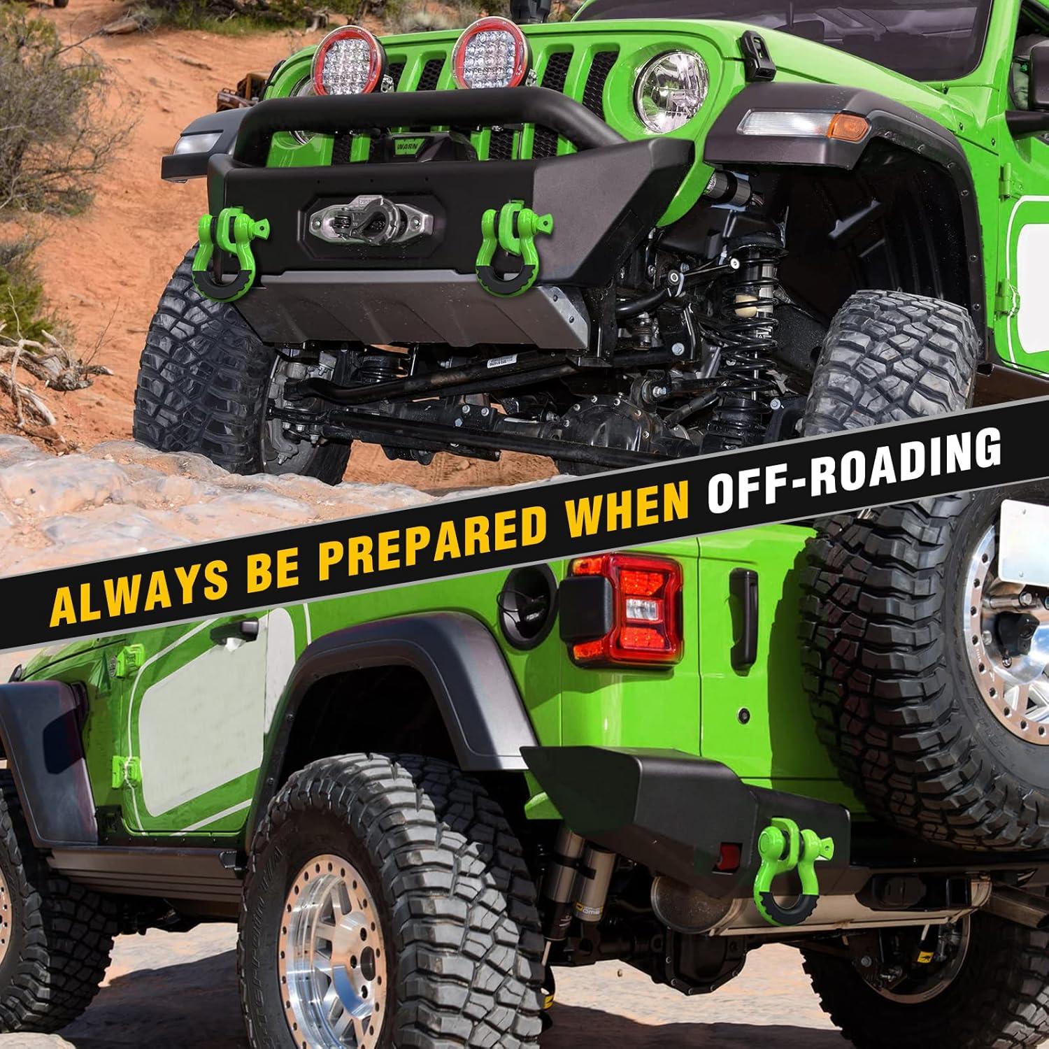 image:imageNilight 34 inch D Ring Shackle 2 Pack 19T 41887 lbs Break Strength 475T WLL Heavy Duty Towing Hook with AntiTheft System AntiRattle Isolators for Truck Jeep SUV ATV UTV Recovery BlackGreen 34 2 Pack
