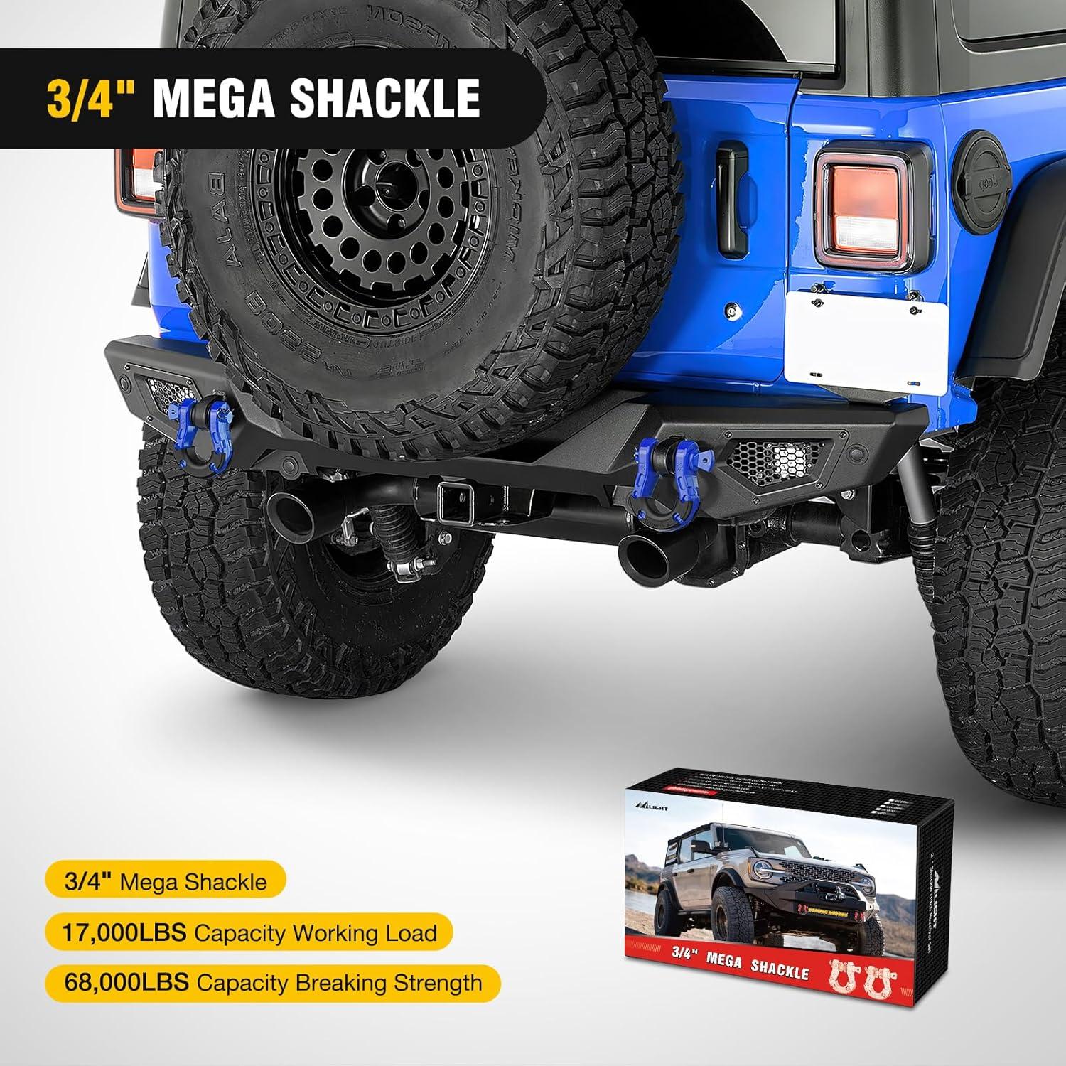 image:imageNilight 34 inch D Ring Shackle 2 Pack 19T 41887 lbs Break Strength 475T WLL Heavy Duty Towing Hook with AntiTheft System AntiRattle Isolators for Truck Jeep SUV ATV UTV Recovery BlackBlue 34 31 Ton 2 Pack