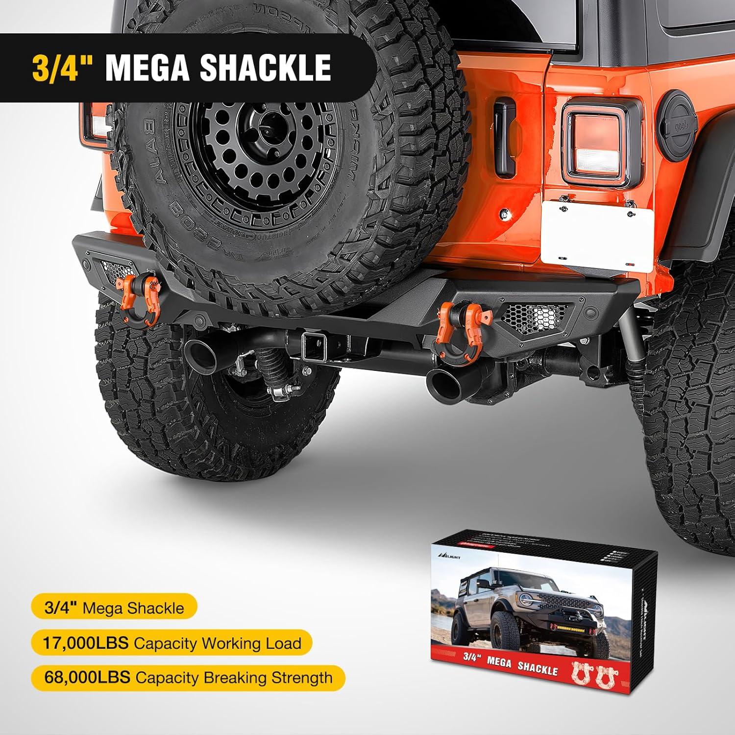 image:imageNilight 34 inch D Ring Shackle 2 Pack 19T 41887 lbs Break Strength 475T WLL Heavy Duty Towing Hook with AntiTheft System AntiRattle Isolators for Truck Jeep SUV ATV UTV Recovery BlackOrange 34 31 Ton 2 Pack