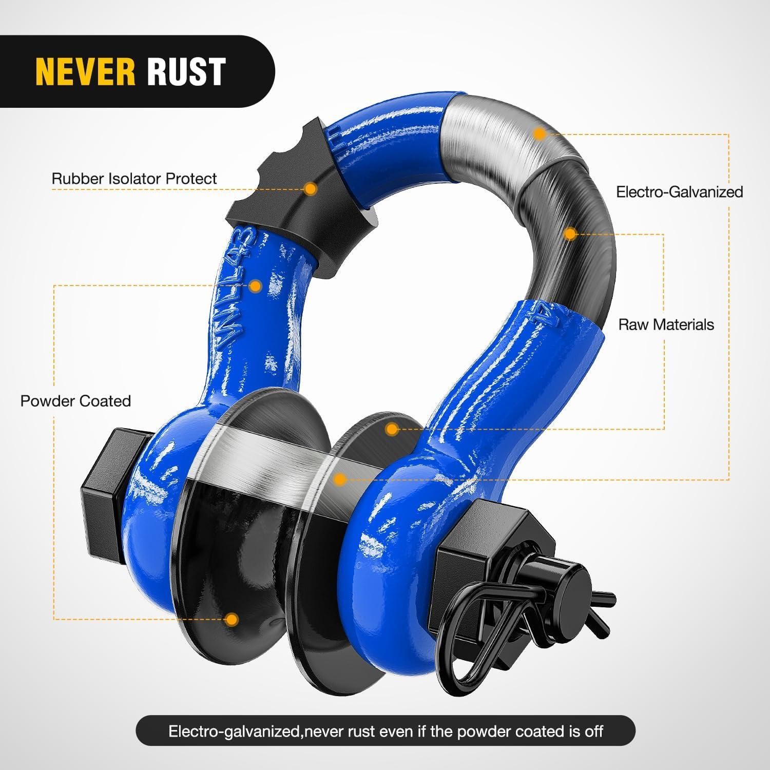image:imageNilight 34 inch D Ring Shackle 2 Pack 19T 41887 lbs Break Strength 475T WLL Heavy Duty Towing Hook with AntiTheft System AntiRattle Isolators for Truck Jeep SUV ATV UTV Recovery BlackBlue 34 wTowing Pulley 2 Pack