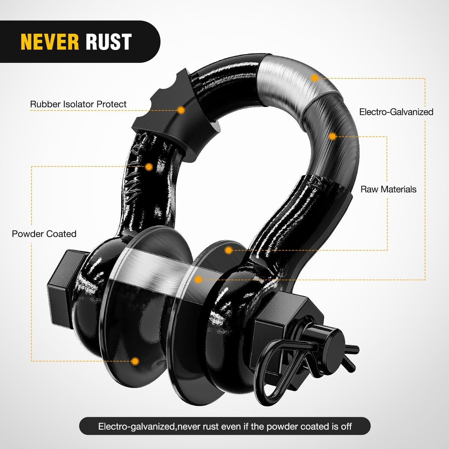image:imageNilight 34 inch D Ring Shackle 2 Pack 19T 41887 lbs Break Strength 475T WLL Heavy Duty Towing Hook with AntiTheft System AntiRattle Isolators for Truck Jeep SUV ATV UTV Recovery BlackBlack 34 wTowing Pulley 2 Pack