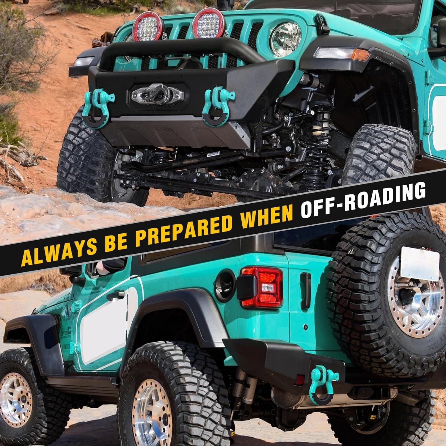 image:imageNilight 34 inch D Ring Shackle 2 Pack 19T 41887 lbs Break Strength 475T WLL Heavy Duty Towing Hook with AntiTheft System AntiRattle Isolators for Truck Jeep SUV ATV UTV Recovery BlackTurquoise Green 34 2 Pack