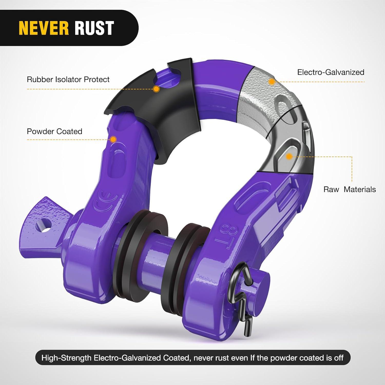 image:imageNilight 34 inch D Ring Shackle 2 Pack 19T 41887 lbs Break Strength 475T WLL Heavy Duty Towing Hook with AntiTheft System AntiRattle Isolators for Truck Jeep SUV ATV UTV Recovery BlackPurple31 Ton Mega