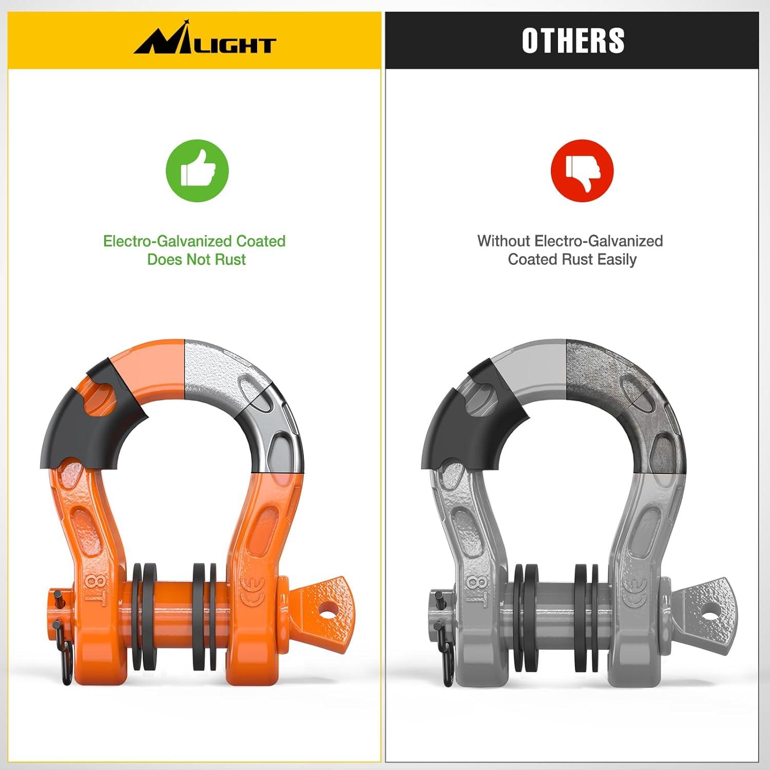 image:imageNilight 34 inch D Ring Shackle 2 Pack 19T 41887 lbs Break Strength 475T WLL Heavy Duty Towing Hook with AntiTheft System AntiRattle Isolators for Truck Jeep SUV ATV UTV Recovery BlackOrange 34 31 Ton 2 Pack