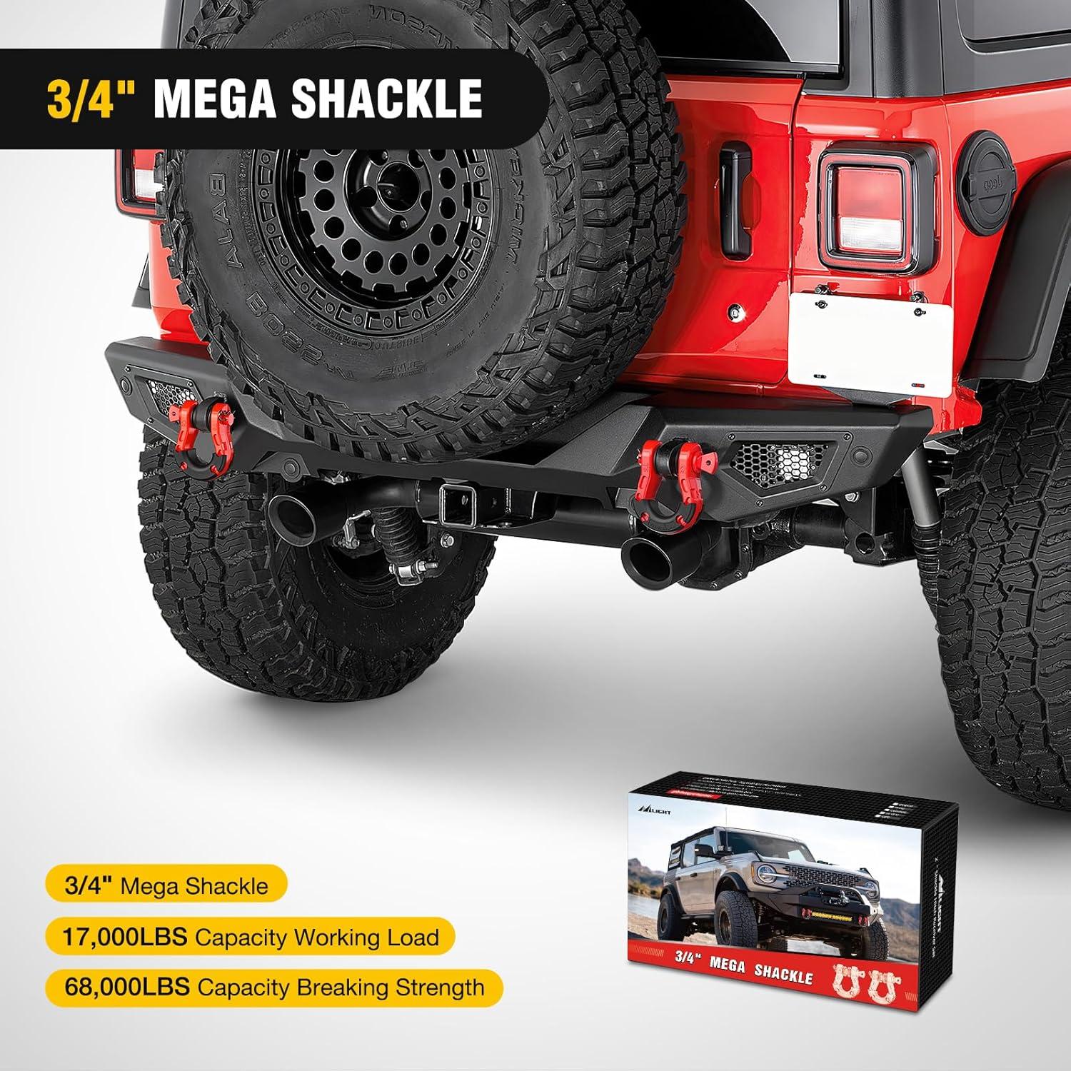 image:imageNilight 34 inch D Ring Shackle 2 Pack 19T 41887 lbs Break Strength 475T WLL Heavy Duty Towing Hook with AntiTheft System AntiRattle Isolators for Truck Jeep SUV ATV UTV Recovery BlackRed 34 31 Ton 2 Pack