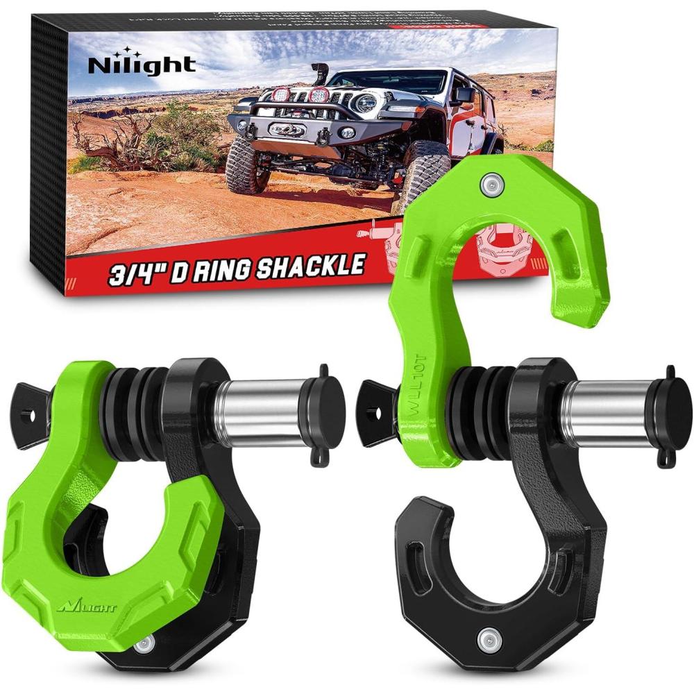 image:imageNilight 2 Pack 34 DRing Separate Shackle with 78 Lock Pin 45000 lbs Break Strength Off Road Recovery Shackle with Isolators Washers for Use with Tow Strap Winch Truck Vehicle BlackampGreen