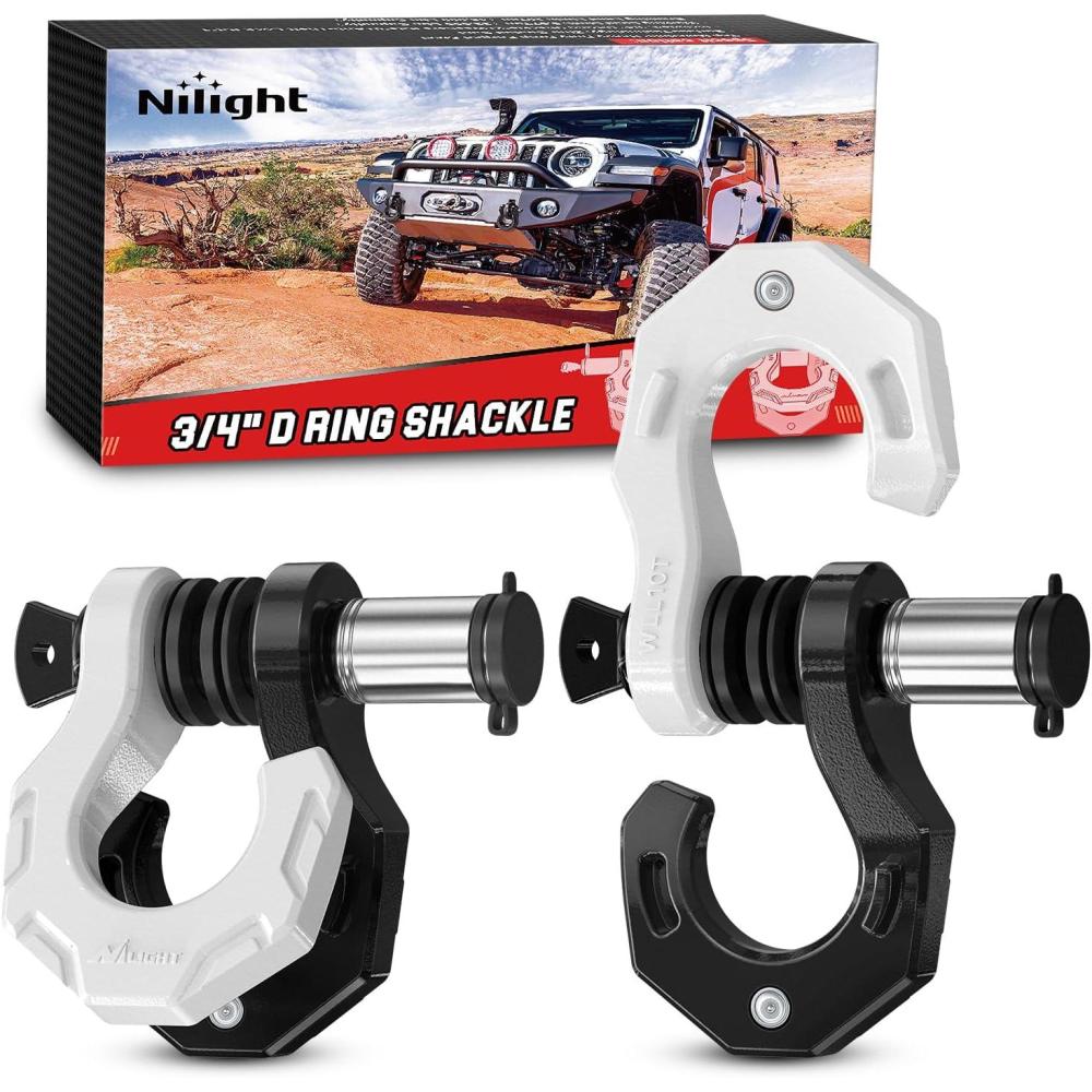 image:imageNilight 2 Pack 34 DRing Separate Shackle with 78 Lock Pin 45000 lbs Break Strength Off Road Recovery Shackle with Isolators Washers for Use with Tow Strap Winch Truck Vehicle BlackampWhite