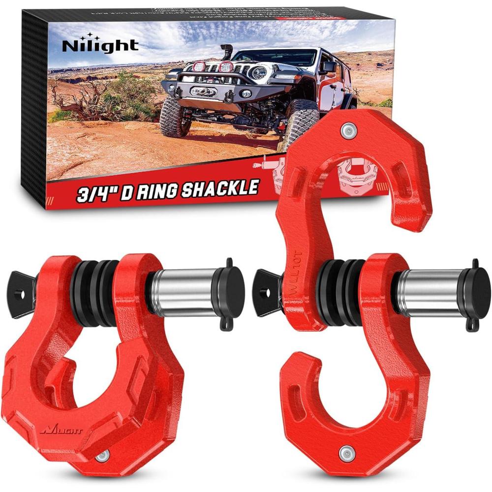 image:imageNilight 2 Pack 34 DRing Separate Shackle with 78 Lock Pin 45000 lbs Break Strength Off Road Recovery Shackle with Isolators Washers for Use with Tow Strap Winch Truck Vehicle Red