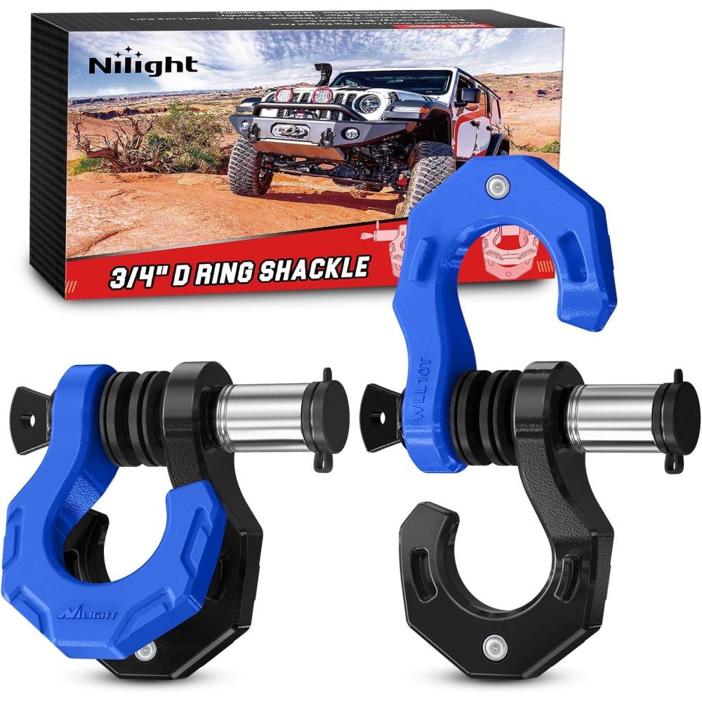 image:imageNilight 2 Pack 34 DRing Separate Shackle with 78 Lock Pin 45000 lbs Break Strength Off Road Recovery Shackle with Isolators Washers for Use with Tow Strap Winch Truck Vehicle BlackampBlue