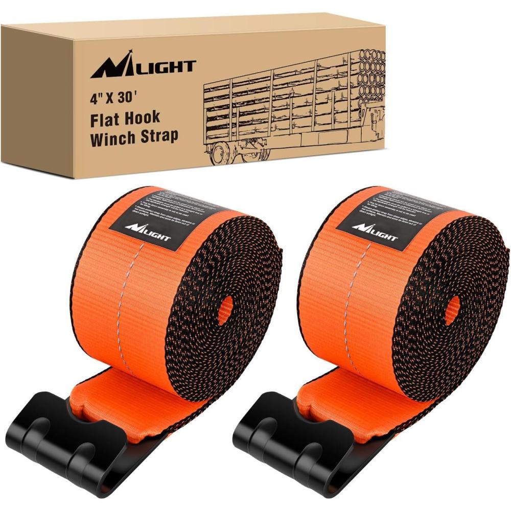 image:imageNilight 2PCS Synthetic Soft Shackle 12 x 24 amp Recovery Ring Kit 56000 LBS Shackle Breaking Strength with 46000 LBS MBS Snatch Pulley for 4x4 Truck SUV ATV UTV OffRoad Vehicle Extraction Gray4in x 30ft Truck Straps 2PCS Orange