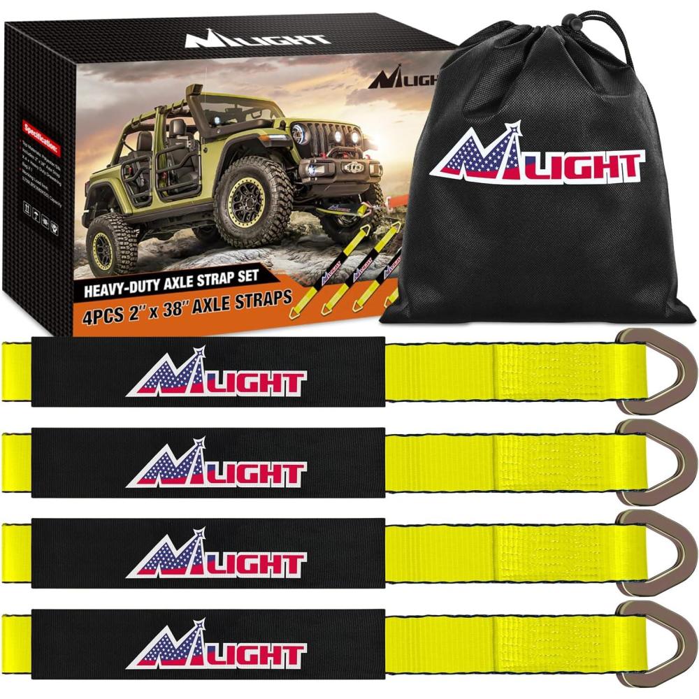 image:imageNilight 2PCS Synthetic Soft Shackle 12 x 24 amp Recovery Ring Kit 56000 LBS Shackle Breaking Strength with 46000 LBS MBS Snatch Pulley for 4x4 Truck SUV ATV UTV OffRoad Vehicle Extraction Gray2inx 38in Axle Tie Down Straps 4Pcs Yellow