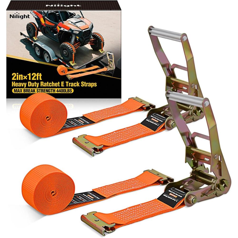 image:imageNilight 2PCS Synthetic Soft Shackle 12 x 24 amp Recovery Ring Kit 56000 LBS Shackle Breaking Strength with 46000 LBS MBS Snatch Pulley for 4x4 Truck SUV ATV UTV OffRoad Vehicle Extraction Gray2 x 12 ETrack Ratchet Straps