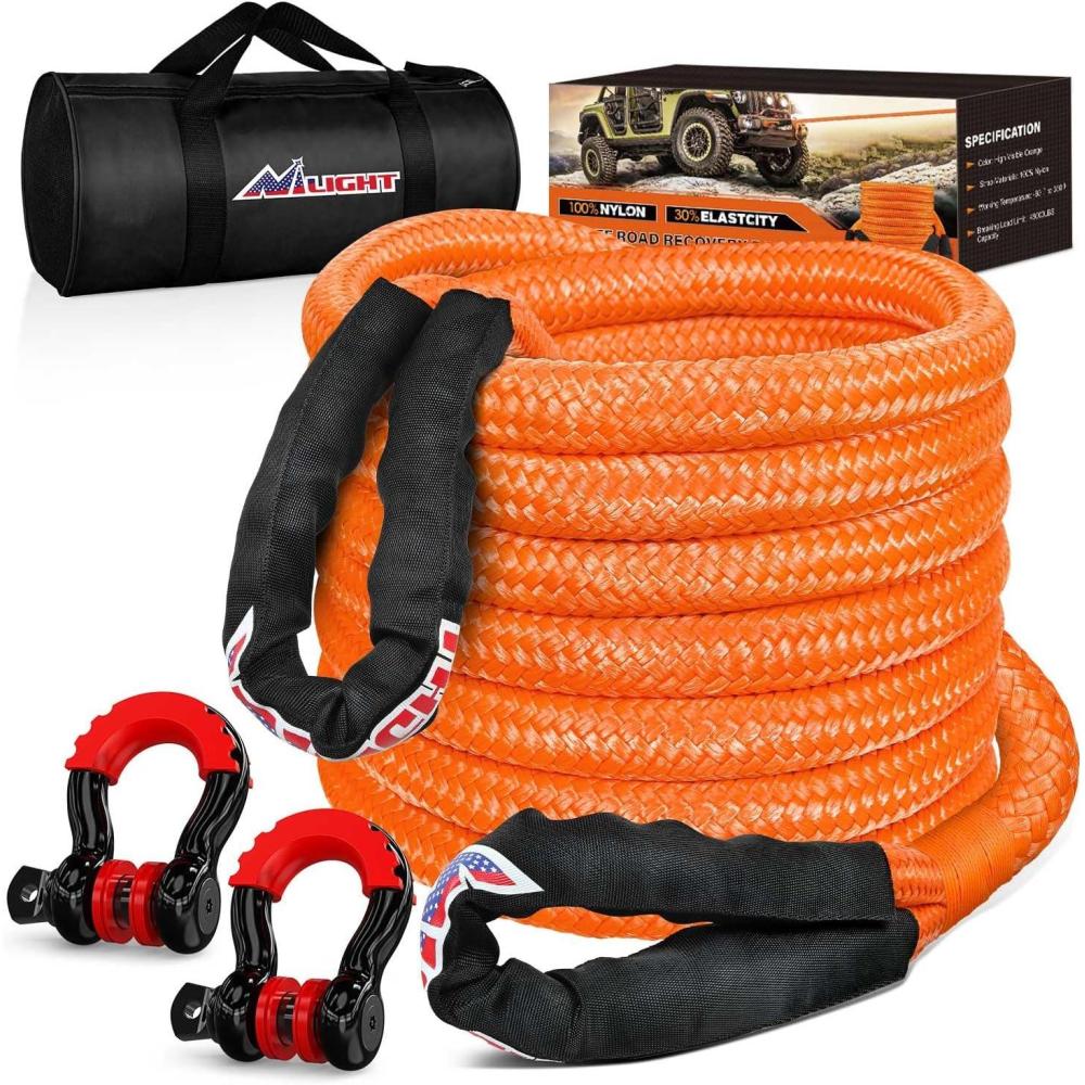 image:imageNilight 2PCS Synthetic Soft Shackle 12 x 24 amp Recovery Ring Kit 56000 LBS Shackle Breaking Strength with 46000 LBS MBS Snatch Pulley for 4x4 Truck SUV ATV UTV OffRoad Vehicle Extraction Gray1in x 30ft Rope2Pcs AntiTheft DRing Shackles