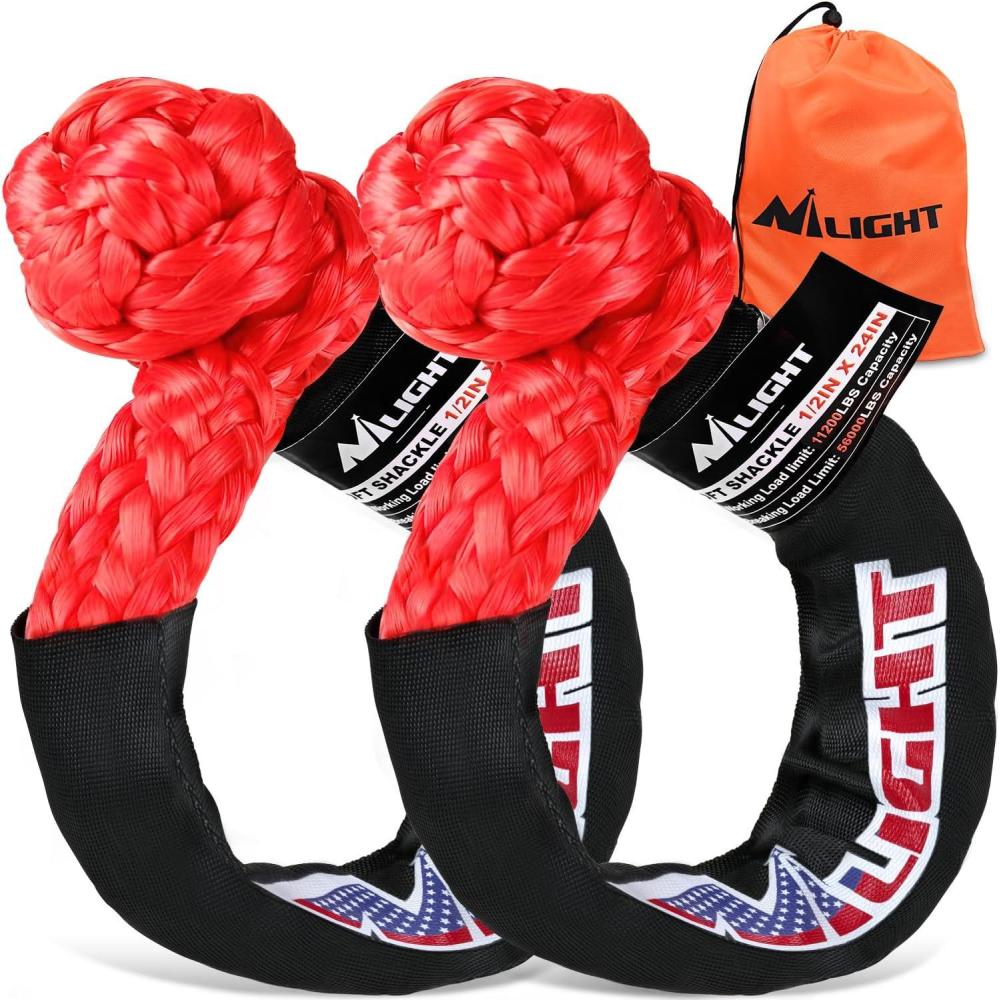 image:imageNilight 2PCS Synthetic Soft Shackle 12 x 24 amp Recovery Ring Kit 56000 LBS Shackle Breaking Strength with 46000 LBS MBS Snatch Pulley for 4x4 Truck SUV ATV UTV OffRoad Vehicle Extraction Gray2Pcs Soft Shackles Red