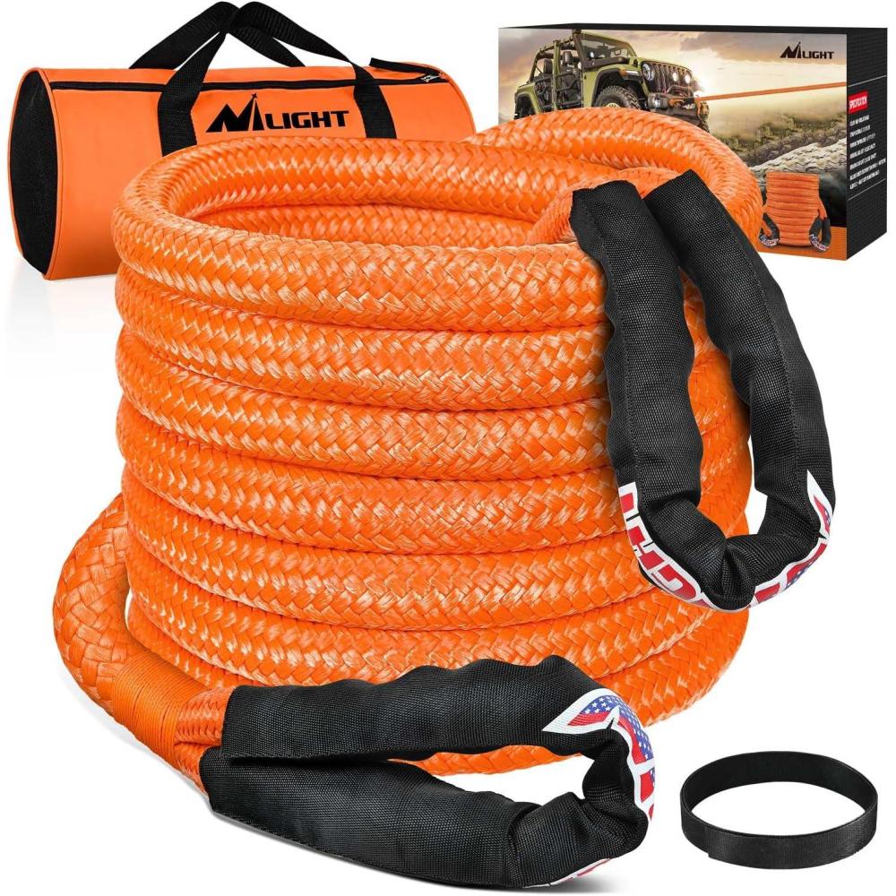 image:imageNilight 2PCS Synthetic Soft Shackle 12 x 24 amp Recovery Ring Kit 56000 LBS Shackle Breaking Strength with 46000 LBS MBS Snatch Pulley for 4x4 Truck SUV ATV UTV OffRoad Vehicle Extraction Gray1in x 30ft Rope