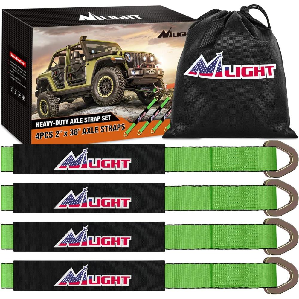 image:imageNilight 2PCS Synthetic Soft Shackle 12 x 24 amp Recovery Ring Kit 56000 LBS Shackle Breaking Strength with 46000 LBS MBS Snatch Pulley for 4x4 Truck SUV ATV UTV OffRoad Vehicle Extraction Gray2inx 38in Axle Tie Down Straps 4Pcs Green
