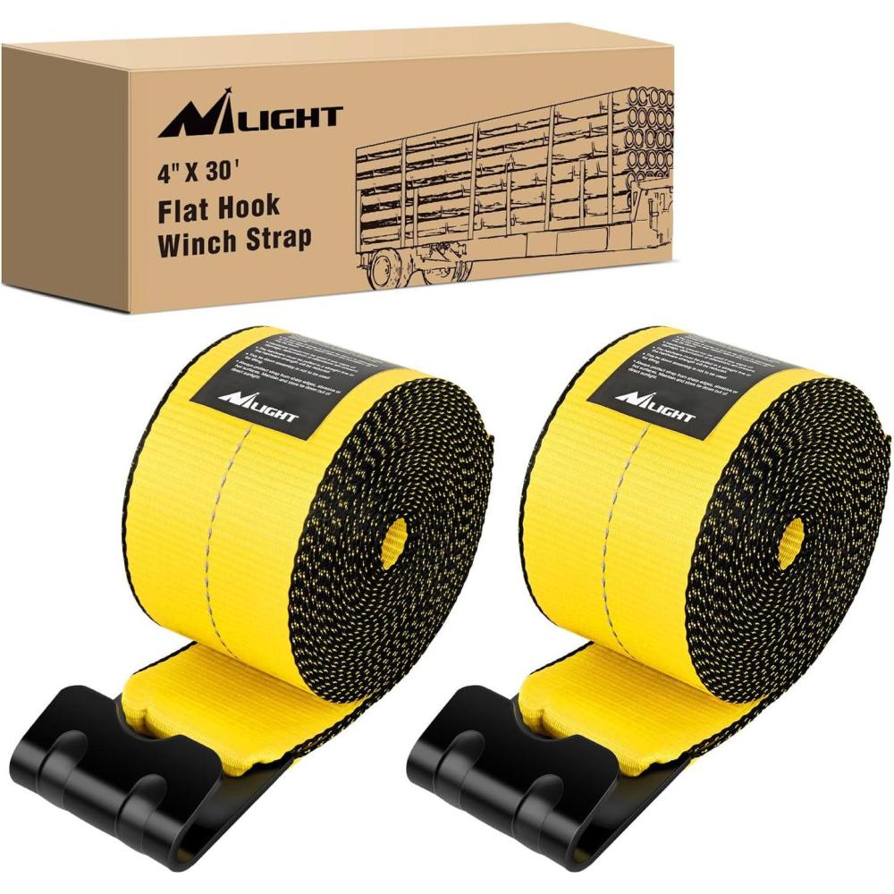 image:imageNilight 2PCS Synthetic Soft Shackle 12 x 24 amp Recovery Ring Kit 56000 LBS Shackle Breaking Strength with 46000 LBS MBS Snatch Pulley for 4x4 Truck SUV ATV UTV OffRoad Vehicle Extraction Gray4in x 30ft Truck Straps 2PCS Yellow